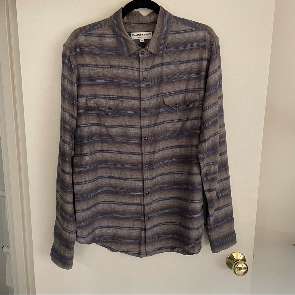 Krammer & Stoudt Wayne Western Linen Shirt In Navy Stripe Size M